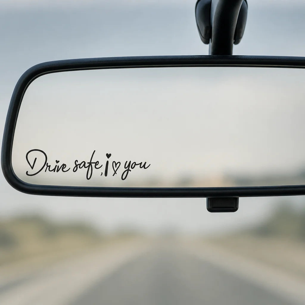4Pcs Drive Safe I Love You Car Rearview Mirror Sticker Vinyl Decal Auto Interior Decor Self-adhesive Black White 13.5cm Gift