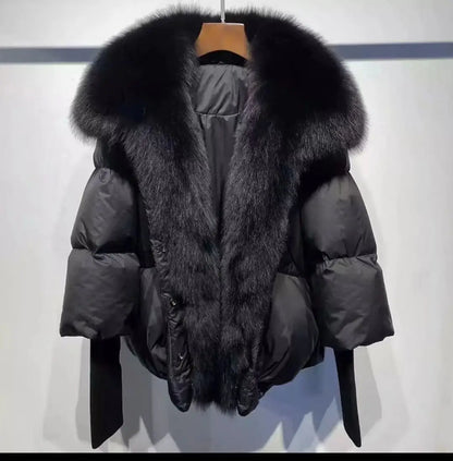 2024 Winter Women Warm Coat Oversized Real Fox Fur Collar Thick Luxury Outerwear New Fashion 90% Goose Down Jacket