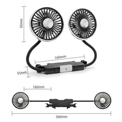 EAFC Car USB Fan Dual Head Cooling Air Fan Independent Switch 3-Speed 360 Degree Adjustable Auto Fan Car Electrical Appliances