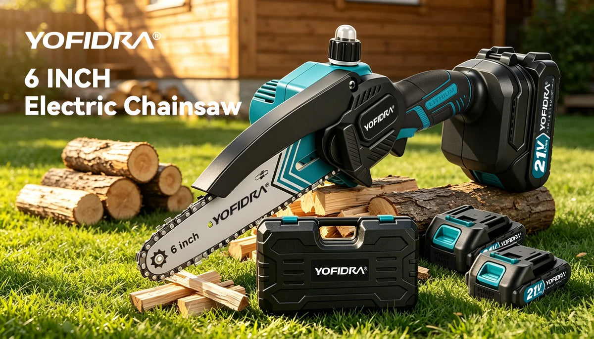 YOFIDRA 6 Inch Electric Chainsaw Cordless Oiler Garden Wood Cutting Logging Pruning Saw Power Tool For Makita 21V Battery Pin