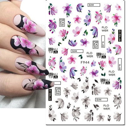 3d Nail Art Decals Elegant White RoyalBlue Roses Flowers Adhesive Sliders Nail Stickers Decoration For Nail Manicure