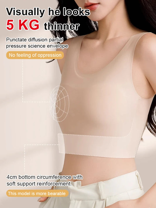 Women's Large Breasts Underwear Wide Shoulder Invisible Corset Antibump Thin Underwear with Bra Pads
