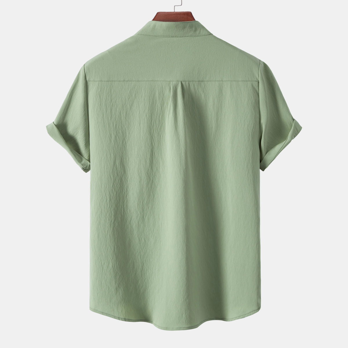 2026New men's short sleeved solid color standing collar cardigan casual shirt for foreign trade