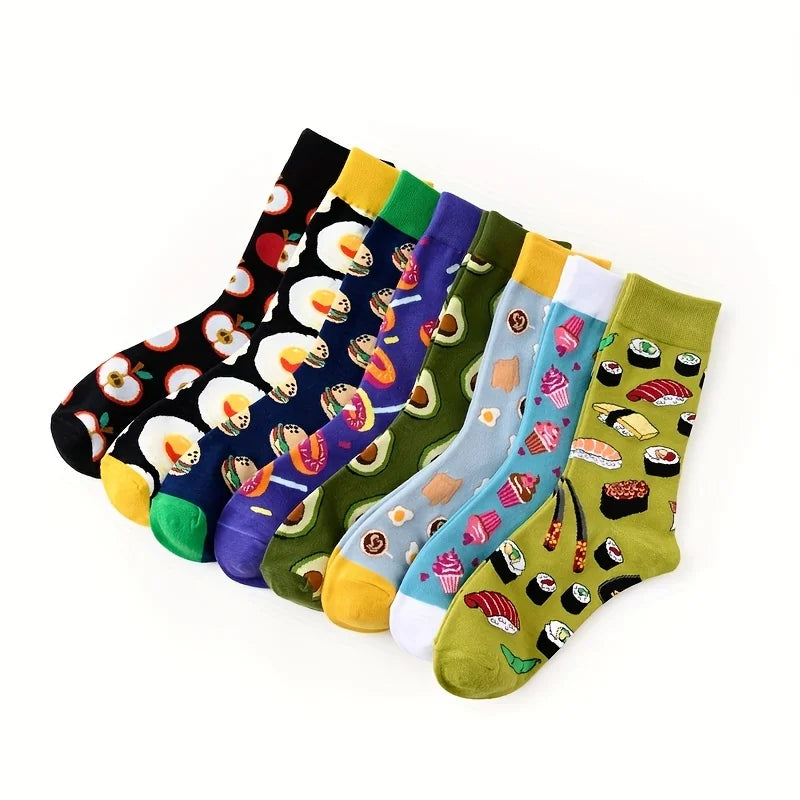 1 pair of food series creative avocado printed pattern medium tube socks for men  trendy socks for couples  socks men socks