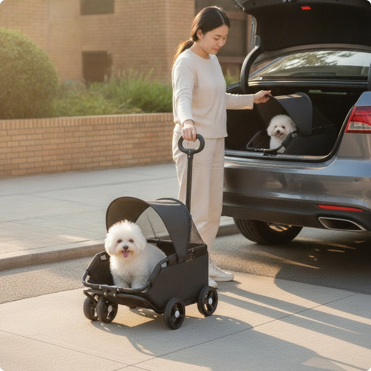 Pet Stroller with Telescopic Handle Folding Foldable Pet Stroller Sturdy Sturdy for Small Dogs, Outdoor Walks, Travel