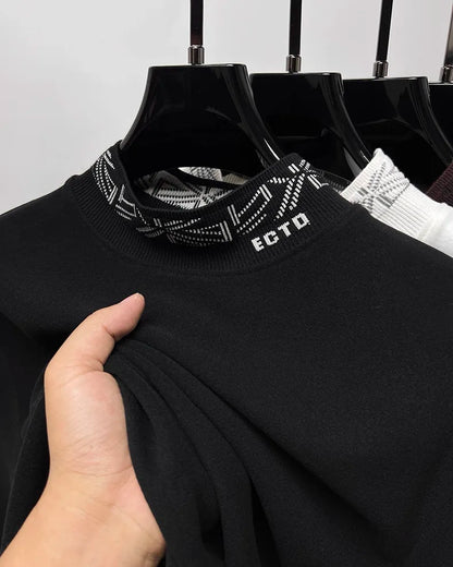High quality men's semi high neck velvet sweater long sleeved warm T-shirt autumn winter fashionable embroidery casual pullover