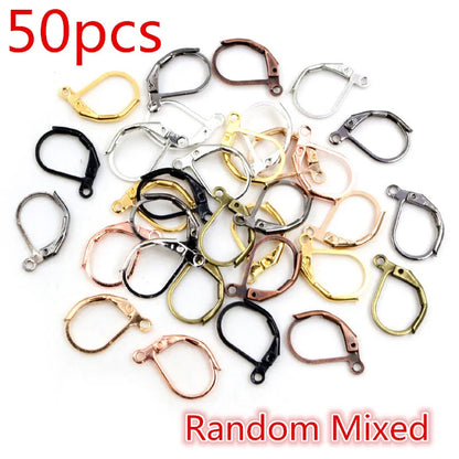 30-50pcs/lot Gold Silver French Lever Earring Hooks Wire Settings Base Hoops Earrings For DIY Jewelry Making Supplies Wholesale