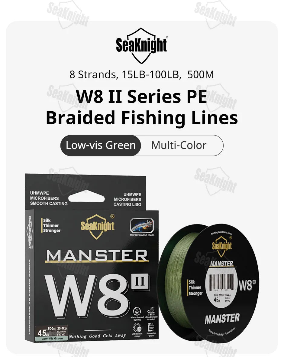 SeaKnight Brand W8 II Series 500M 8 Strands Fishing Line Advanced Braided PE Line anti-UV Seawater proof coating Fishing Line
