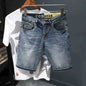 Summer Trendy Brand Handsome Denim Shorts Men's Washed Embroidered Patch Trendy Short Pants Ripped Slim-fit Elastic Middle Pants