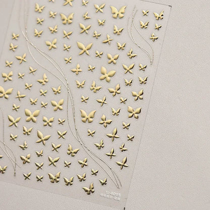 Shiny Jelly Butterfly Charming Golden Gradient Bowknot 5D Self Adhesive Nail Art Sticker Flower Petal Rhinestone Manicure Decals