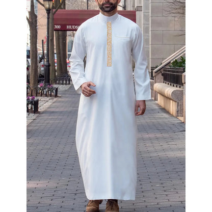 New Muslim Traditional Men's Robe Multi Colored Elegant Ethnic Embroidery Men's Robe Simple Casual Loose Robe