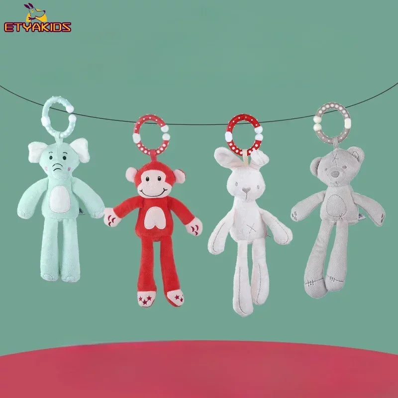 New Baby Rattles Mobiles Infant Toddler Toys Stroller Bed Hanging Rabbit Elephant Crib Hanging Bell Plush Toys for 0-12 Months
