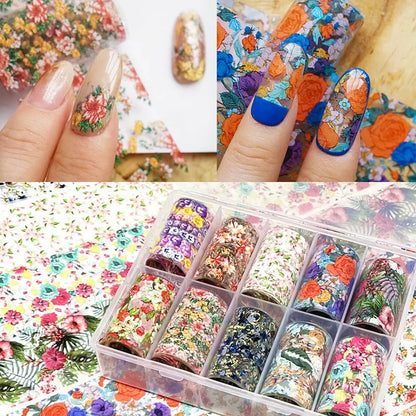 10 Patterns New Metal Nail Foils for Transfer Paper Stickers Floral Chameleon Nails Wraps DIY Water Marble Nail Art Decorations