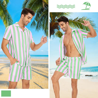 2024 Men's Shirt Shorts Set Two Piece 3D Leaf Print Men's Shirt Short Sleeve Casual Beach Pants Street Vacation Hawaiian Style
