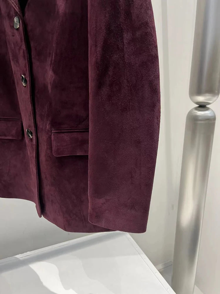 French High-end Western-style Leather Jacket for Women 2026 New Color Purple Red Oversized Casual Kid Suede Suit Blazer Outwears