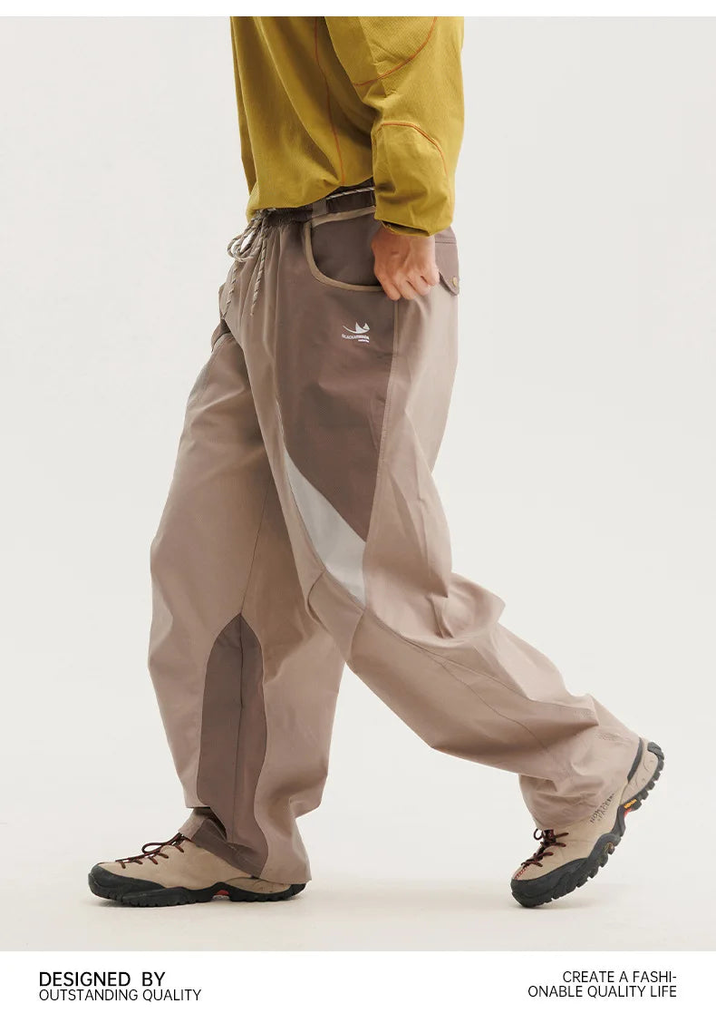 Men Outdoor Lightweight Quick Dry Ultra Loose Casual Splice Wide Leg Techwear Track Cargo Pants Women Streetwear Baggy Trousers
