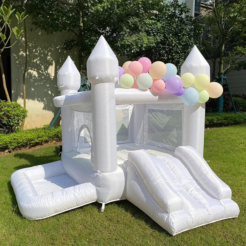 9FT White Wedding Inflatable Bounce House With Slide Bouncy Castle For Kids Jumping Party Game Trampoline With UL Blower Outdoor