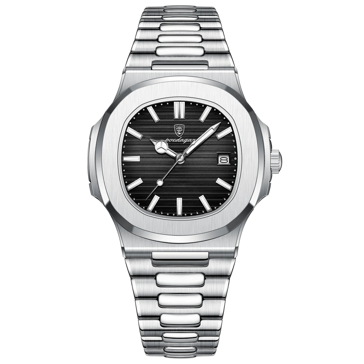 POEDAGAR Square Luxury Men Wristwatch Waterproof Luminous Date Stainless Steel Male Clock Business Sports Quartz Watches For Men