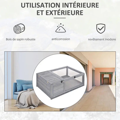 Enclosed House Cage Habitat for Small Animals Turtles with 2 Spaces 91 X 60.5 X 32 cm Solid Wood Gray
