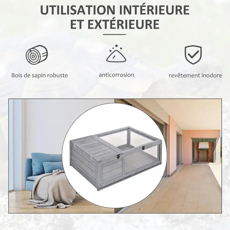Enclosed House Cage Habitat for Small Animals Turtles with 2 Spaces 91 X 60.5 X 32 cm Solid Wood Gray