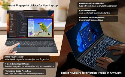 15.6" Laptop Computer Windows 11 Core i9-10980HK PC Gamer 16GB RAM Fingerprint Unlock Notebook Laptops Backlight Study Computer