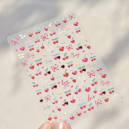 Lovely Animal Graffiti Cat Claw Rabbit Bunny Bear Dog Flower Fruit Dim Sum Candy Sunflower Adhesive 5D Nail Art Stickers Decal