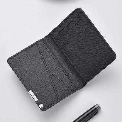 Black Faux Leather Small Slim Business-Style Wallet - Multiple Card Slots, Credit Card and Driver's License Holder, Geometric In