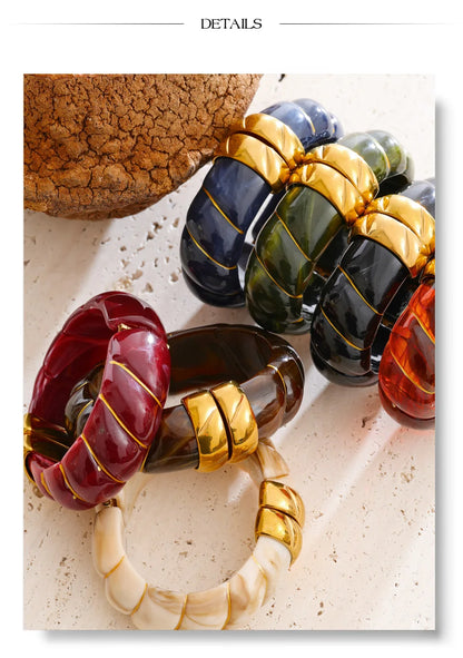 Yhpup Exclusive Multi-Color Acrylic Resin Wide Statement Bracelet Bangle Stainless Steel Autumn Winter Sweater Wrist Jewelry