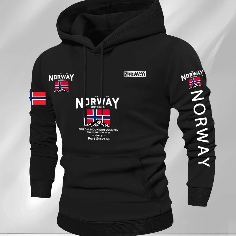 Norwegian Print Fashion Men Women Hooded Sweatshirt Autumn Winter Daily Outdoor Vacation Fitness Casual Loose Warm Sportswear