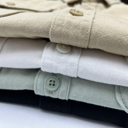 Autumn New Japanese Retro Heavyweight Twill Long-Sleeve Turn-down Collar 100% Cotton Shirt Men's Fashion Washed Casual Blouses