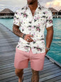 2024 Men's Shirt Shorts Set Two Piece 3D Leaf Print Men's Shirt Short Sleeve Casual Beach Pants Street Vacation Hawaiian Style
