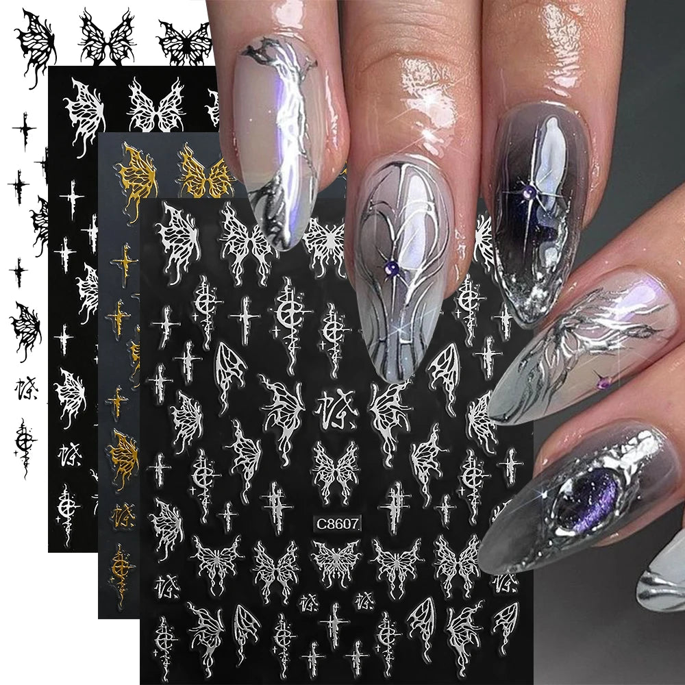 4pcs/set Roman Letters Nail Stickers 3D Black/White/Gold/Silver Alphabet Adhesive Nail Decasl English Letters DIY Manicure Decor