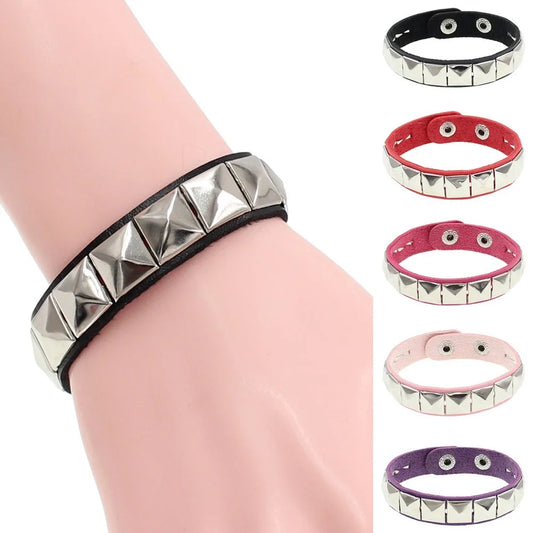 Punk Hip-hop Single Row Square Rivet Bangles Fashion Rock Opening Adjustable Couple Wristband for Women Men Jewelry Accessories