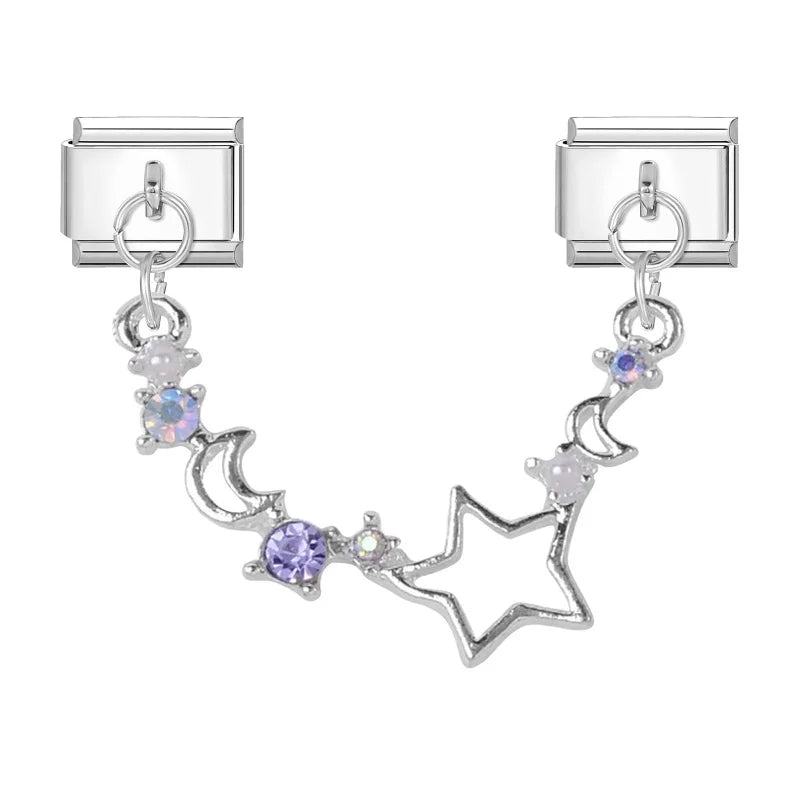 Tassel Chain Butterfly Flowers Star Moon Heart Zircon Italian Charm Links Fit 9mm Bracelet Stainless Steel DIY Jewelry Making