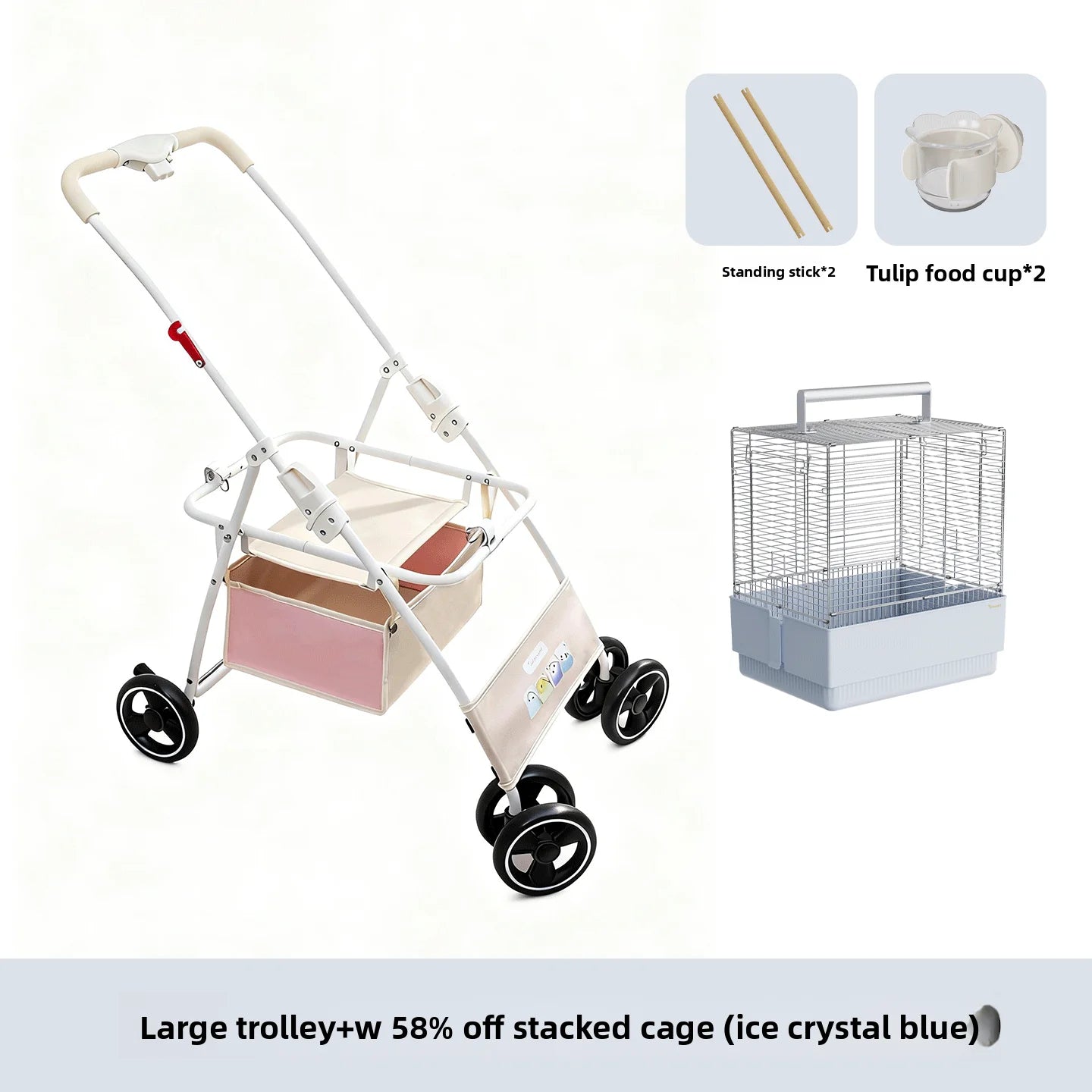 Foldable Lightweight Parrot Stroller Outdoor Travel Pet Carrier with Storage Space