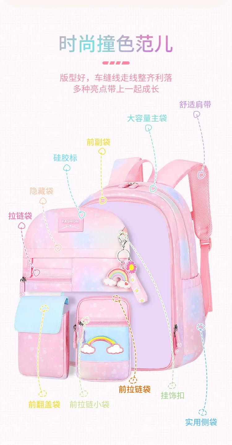 3pcs/set Kids School Backpack for Girls with Lunch Box Pencil Case Set Elementary Primary Middle High College School Bookbags