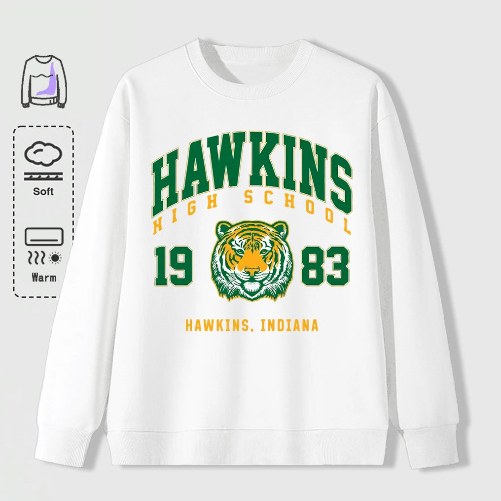Hawkins 1983 Mighty Tiger Pullover For Men Autumn Oversize Long Sleeve Casual All-Match Clothing Unisex O-Neck Fashion Retro Top