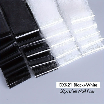 10/20pcs Elegant Black White Lace Flowers Nail Transfer Foils Fantasy Retro Floral Starry Sky Paper Sticker Manicure Accessories