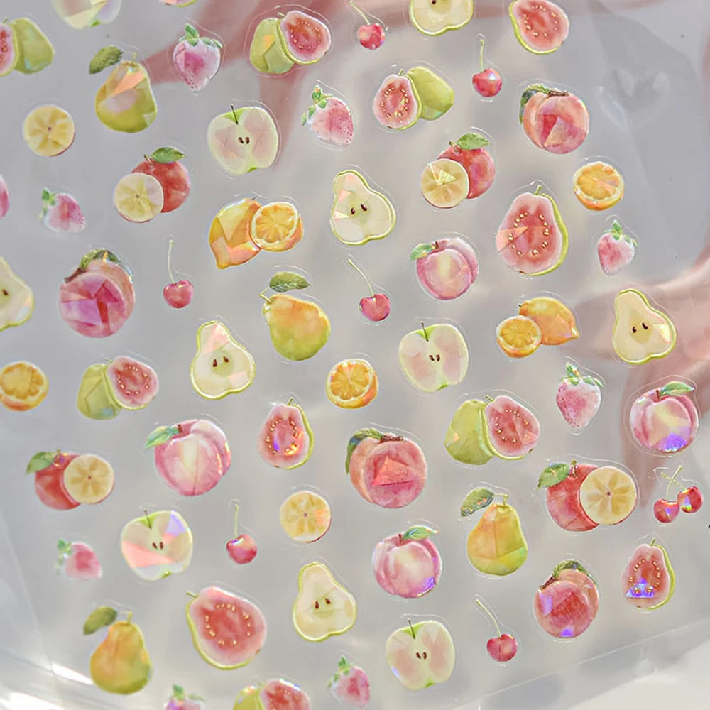5D Pudding Jelly Dessert Fruit Cherry Pink Claw Print Bowknot Tie knot Love Heart Stars Nail Art Sticker Adhesive Manicure Decal