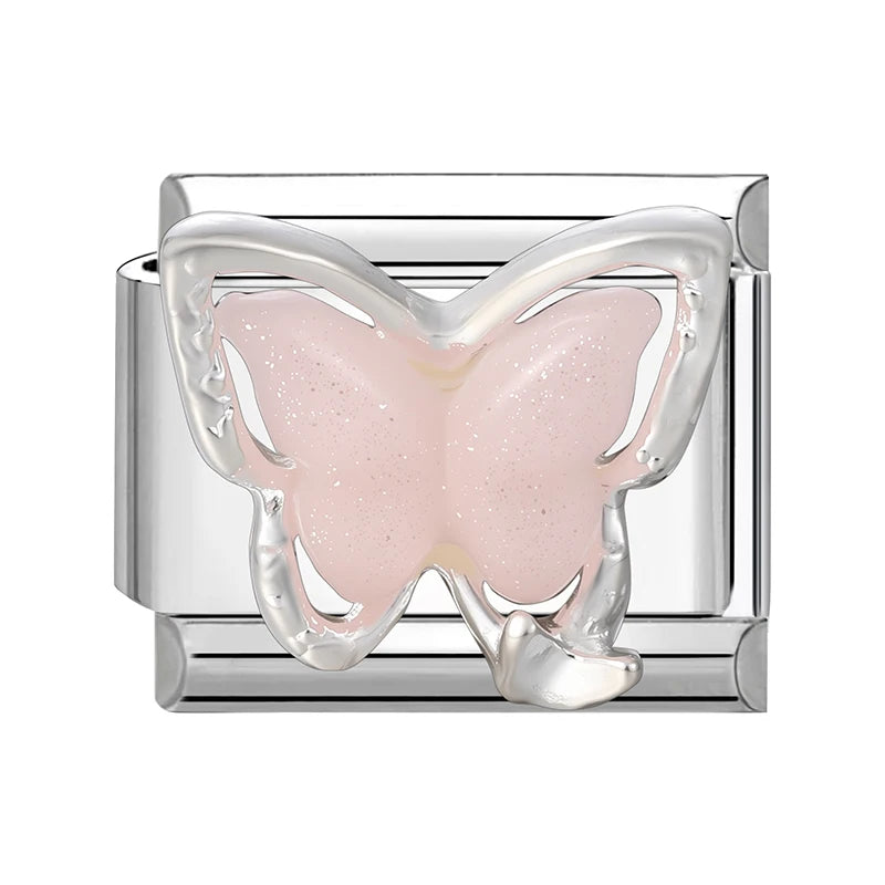 New Shiny Zircon Heart Butterfly Flower Star Bow Italian Charm Links Fit 9MM Stainless Steel Bracelet Girls' DIY Making Gift