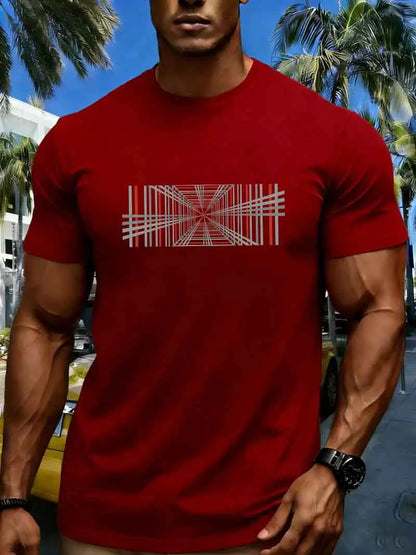 Summer men's 100% pure cotton casual fashionable loose retro compass mountain pattern printed round neck short sleeved T-shirt