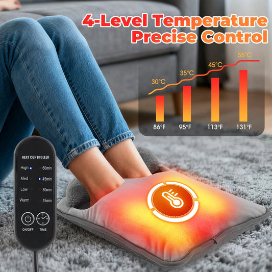 Electric Foot Heating Pad Massage Cushion Portable Foot Warmer 4 Levels Temperature 4 Timer Heated Foot Massager Warming Mat