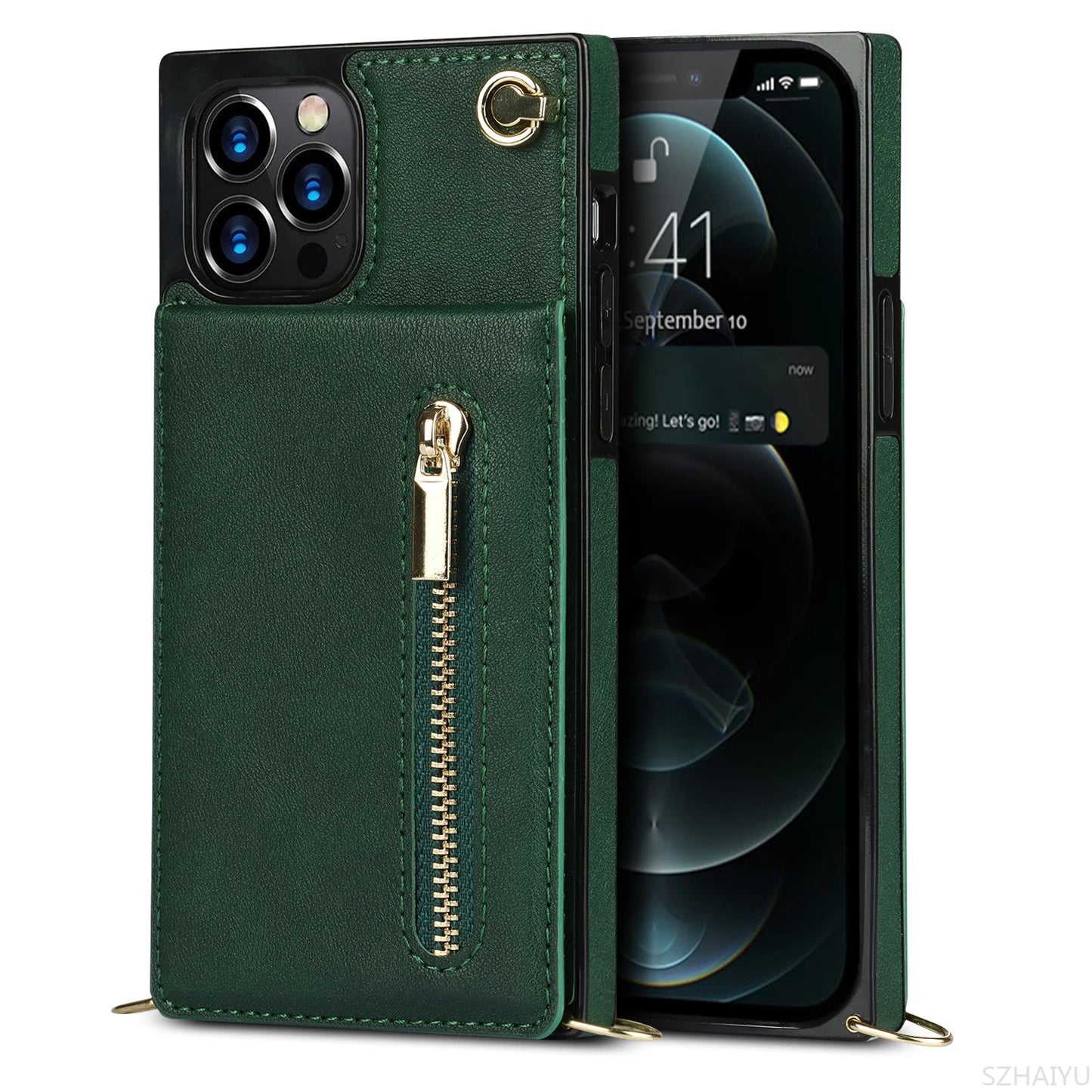 Zipper Wallet for IPhone 17 Air 16 16E 15 14 13 12 11 Pro Max Plus Case with Card Holder Lanyard Strap Crossbody Leather Cover