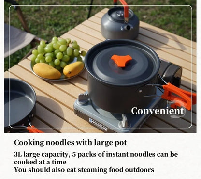 Camping Cookware Cooking Kettle Pot Hiking Picnic Equipment Portable Frying Pan Hanging Pot, Hiking Picnic Tableware
