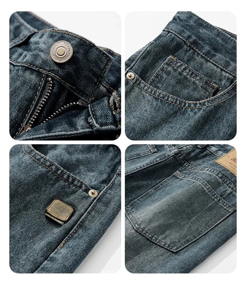 Spring Autumn American Retro Straight Jeans Men Streetwear Korean Fashion Loose Baggy Wide Leg Denim Pants Male Casual Trousers