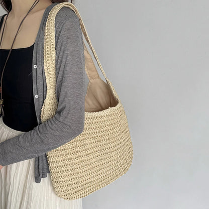 Fashion Rattan Women Shoulder Bags Woven Female Handbags Large Capacity Summer Beach Straw Bags Casual Tote Purses