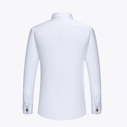Embroidered French Cufflinks Men's Long-Sleeve Shirt with Collar Pins, Big Collar Dress Shirt for Business Formal Wear, Gentlema