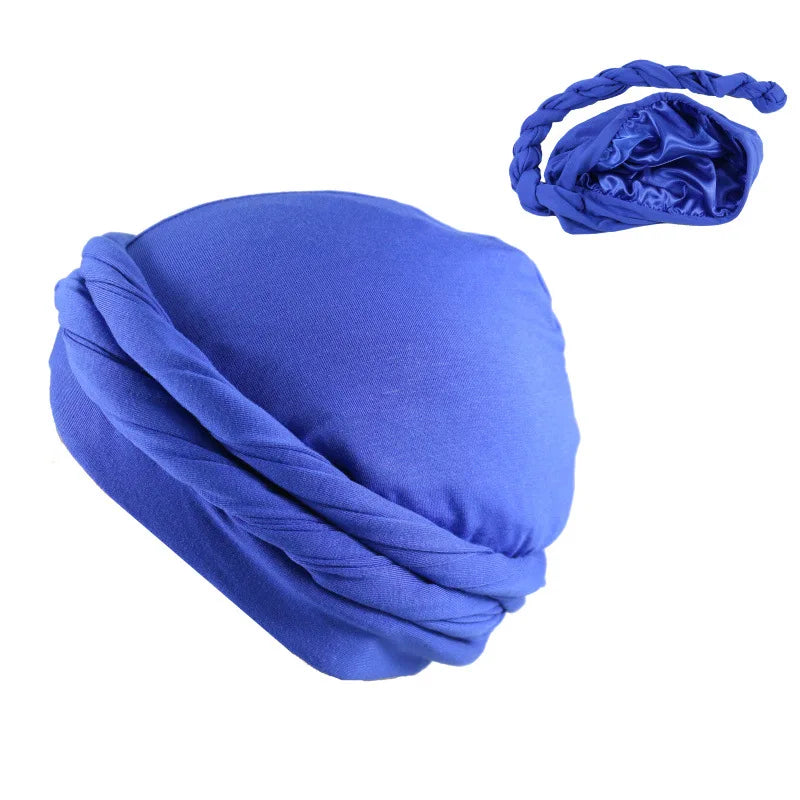 2022 New Elastic Men's Turban Hat Satin Lining Stretchy Men Bandana Indian Cap Fashion Male Hip Hop Caps Headband Biker Headwrap