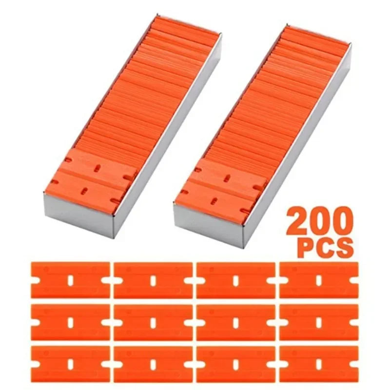 100 Pieces Two Cutting Plastic Razor Blade 1pcs Label Clean Razor Glue Remover Window Glass Clean Scraper Car Wrap Sticker Squee
