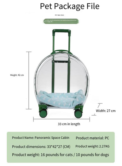 2026 Large Capacity Pet Suitcase for Two Cats Dogs Breathable Clear Wheel Portable Carry-on Luggage Pet Travel Bag